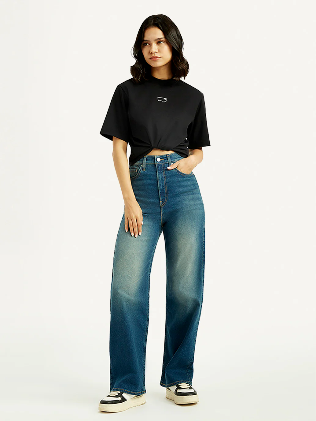 Women's Tinted Med Indigo Loose Fit High Rise Jeans