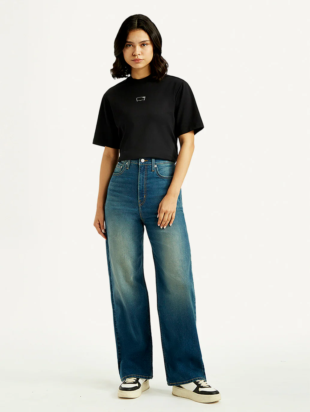 Women's Tinted Med Indigo Loose Fit High Rise Jeans - Image 2
