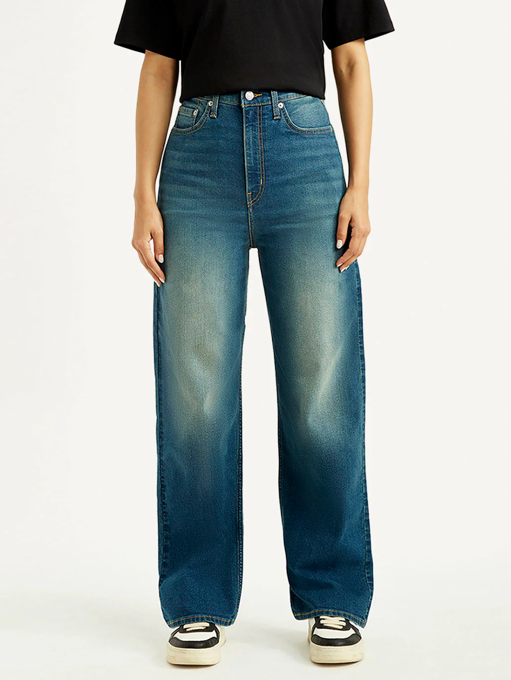Women's Tinted Med Indigo Loose Fit High Rise Jeans - Image 3