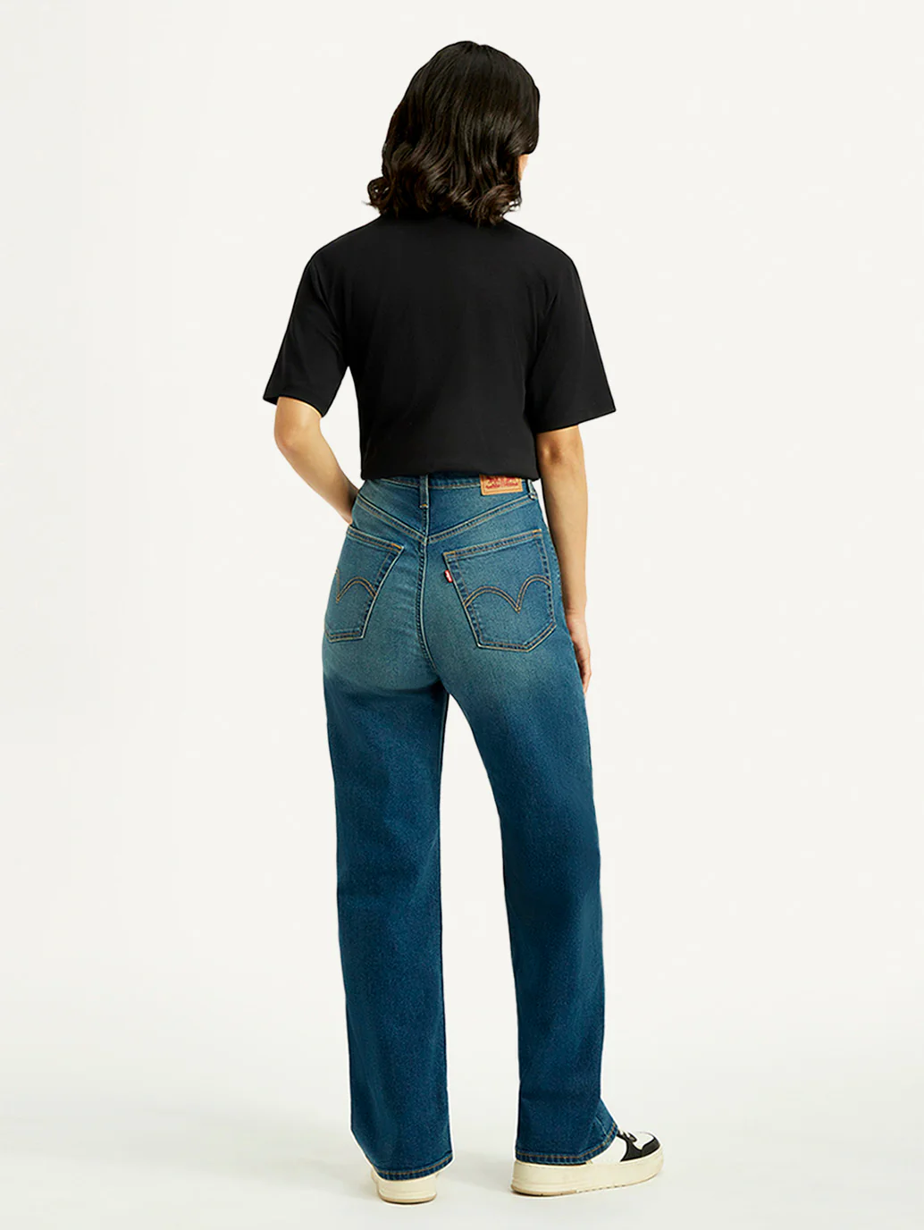 Women's Tinted Med Indigo Loose Fit High Rise Jeans - Image 5