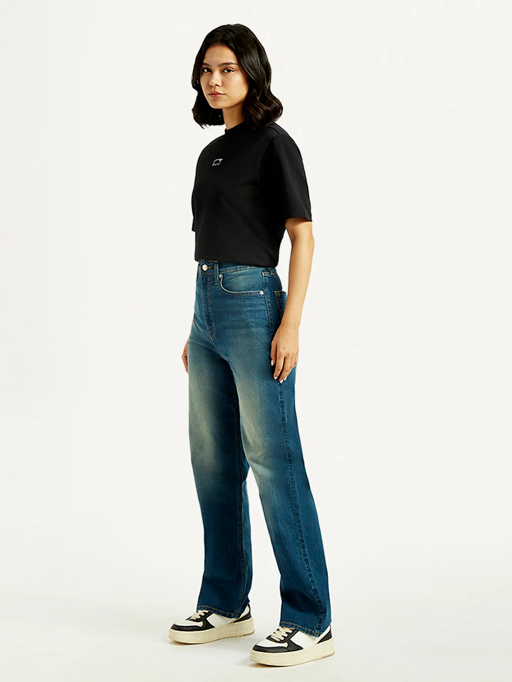 Women's Tinted Med Indigo Loose Fit High Rise Jeans - Image 7