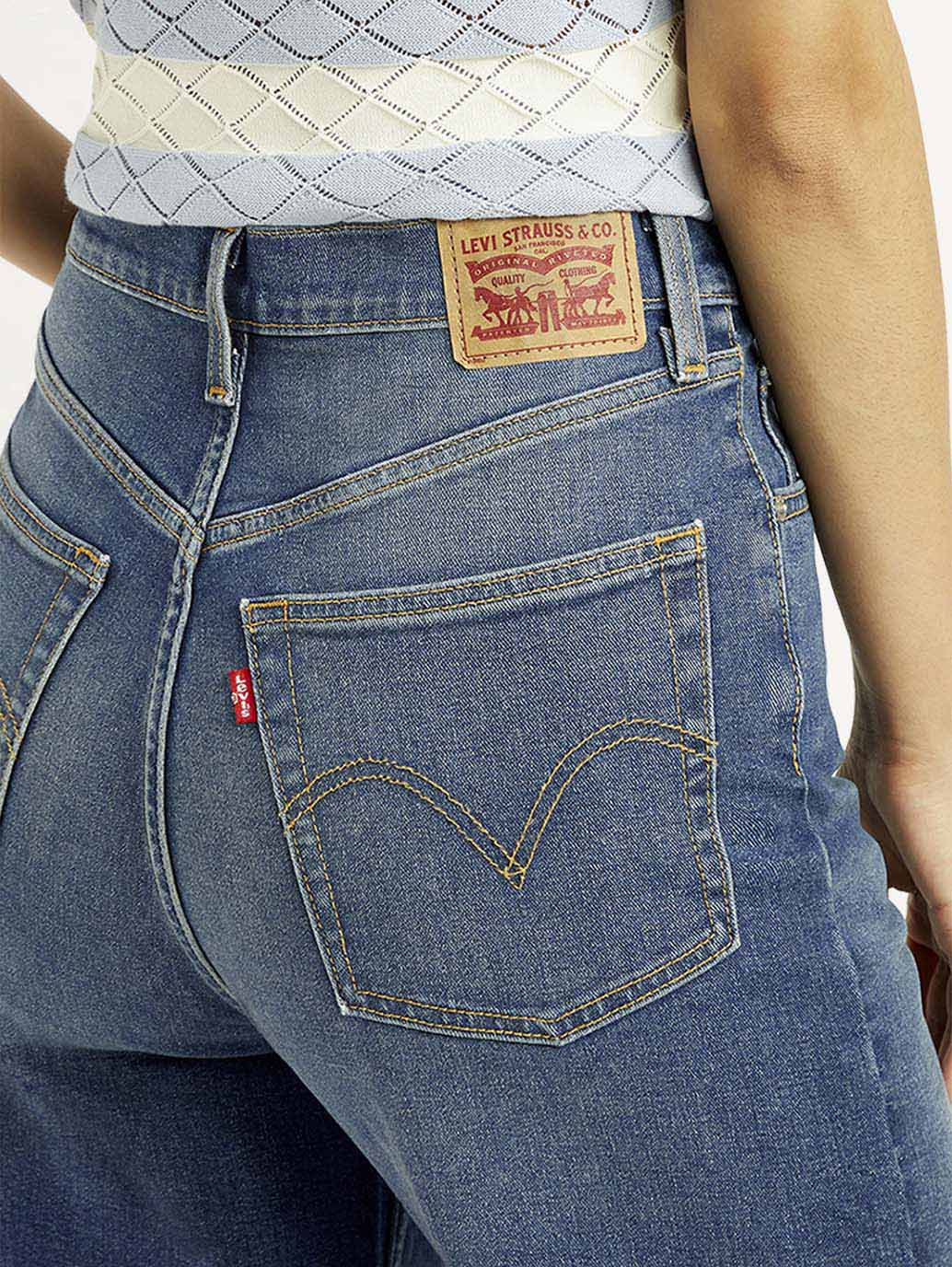 Women's Med Indigo Loose Fit High Rise Jeans - Image 5