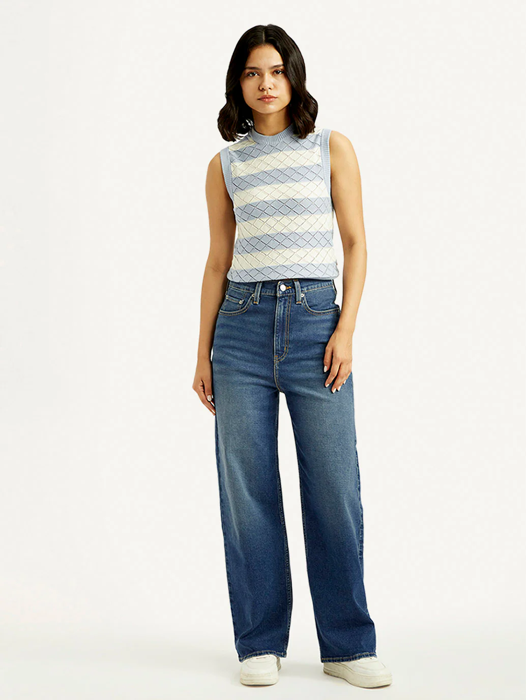Women's Med Indigo Loose Fit High Rise Jeans - Image 6