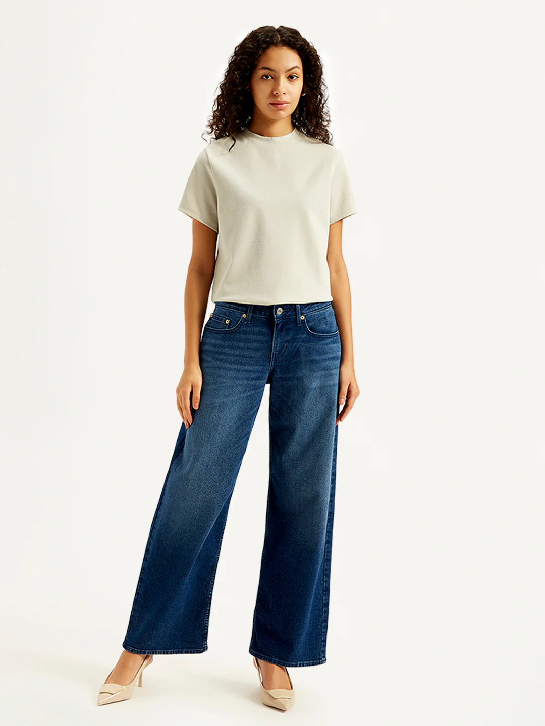 Women's Blue Loose Fit Low Rise Jeans
