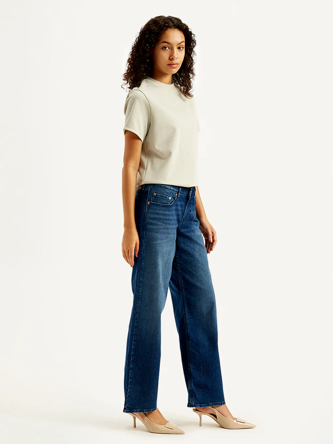 Women's Blue Loose Fit Low Rise Jeans - Image 3