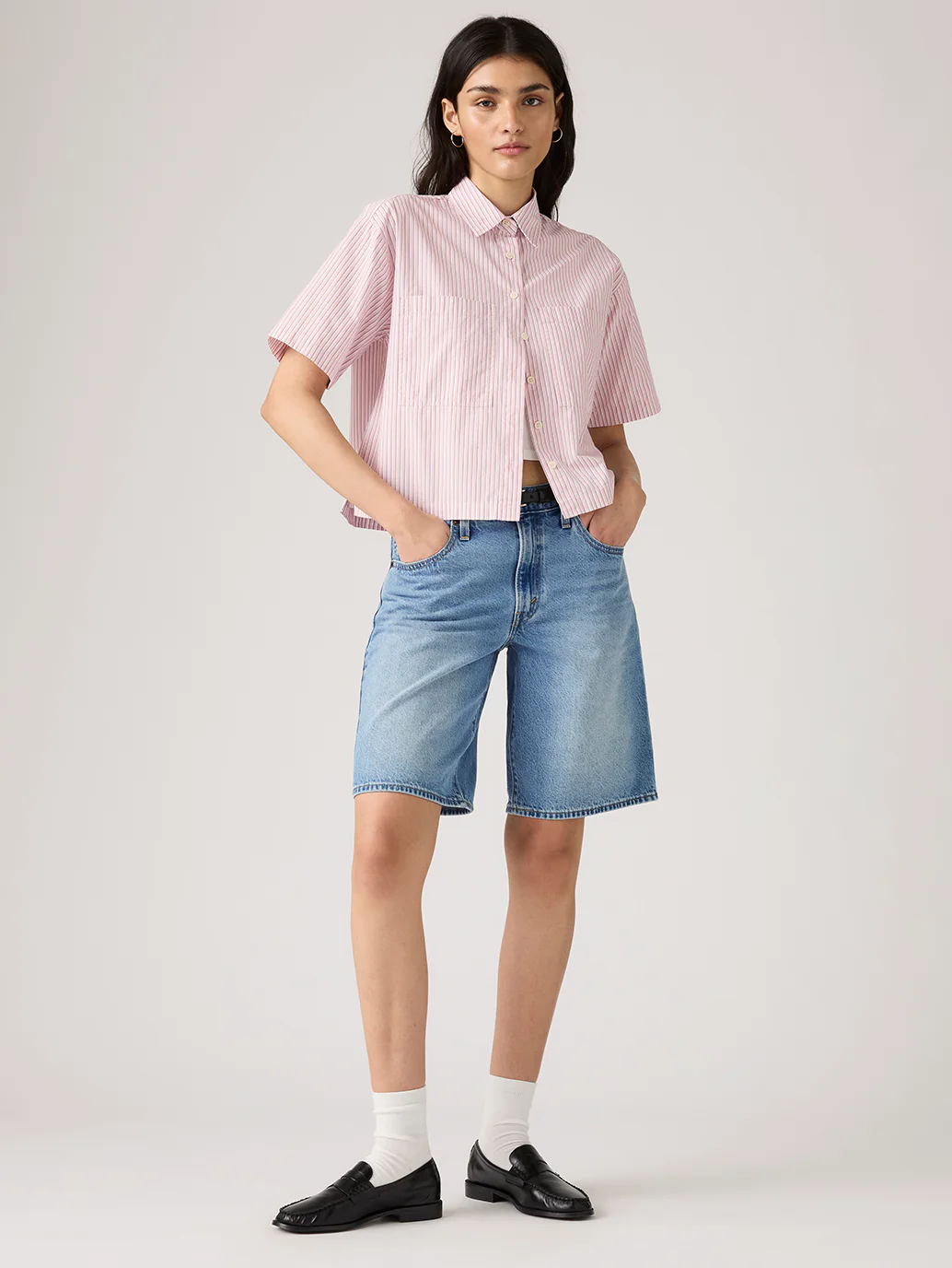Women's Med Indigo Baggy Fit Mid Rise Shorts