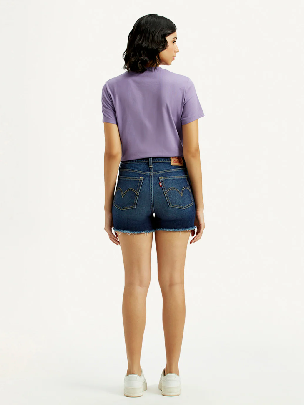 Women's Med Indigo Mid Rise Denim Wedgie Shorts - Image 3