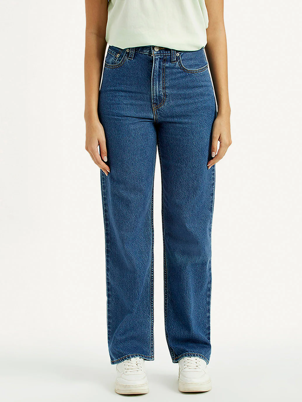 Women's Med Indigo Ribcage Straight Fit High Rise Jeans - Image 3