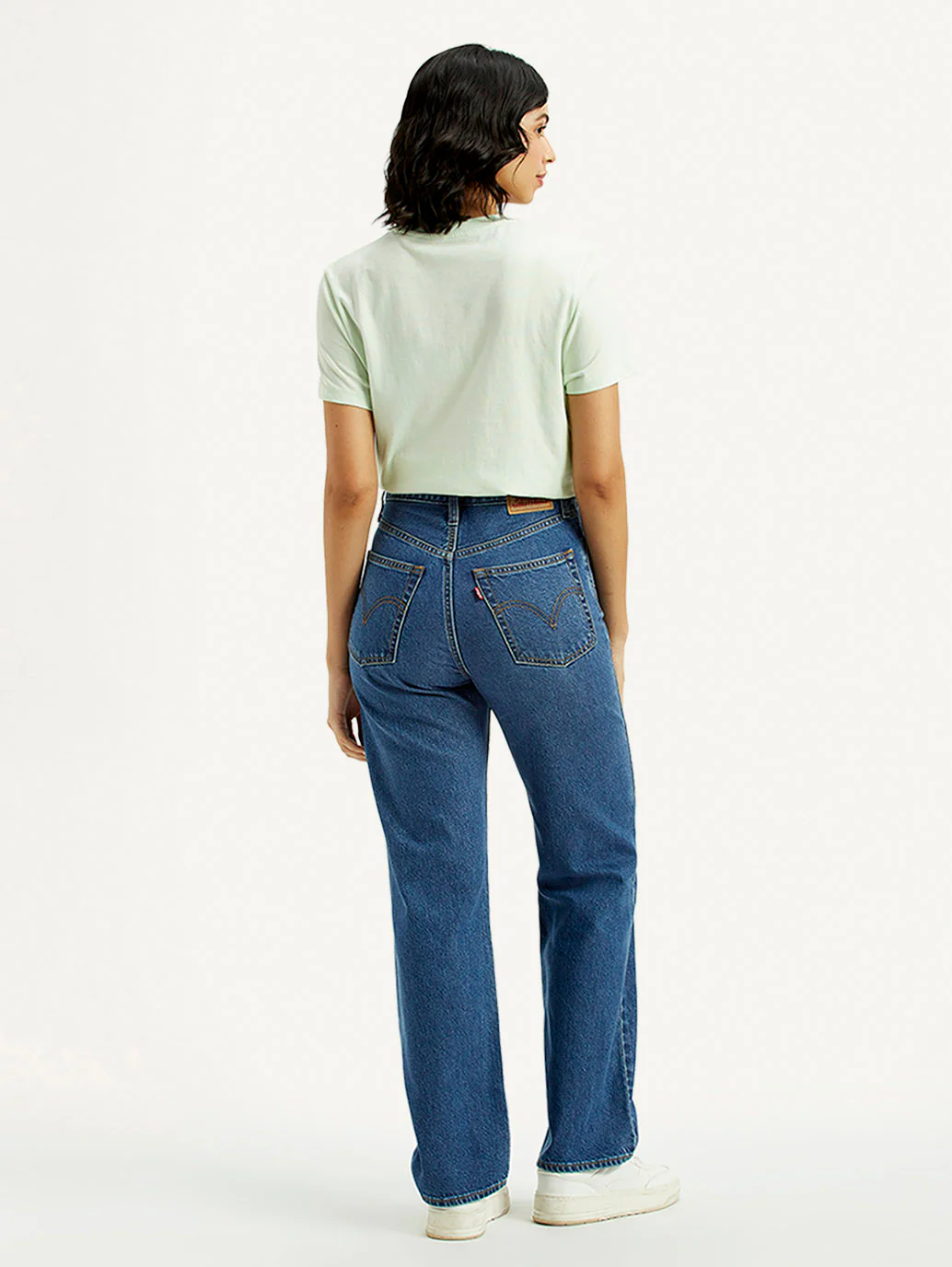 Women's Med Indigo Ribcage Straight Fit High Rise Jeans - Image 4