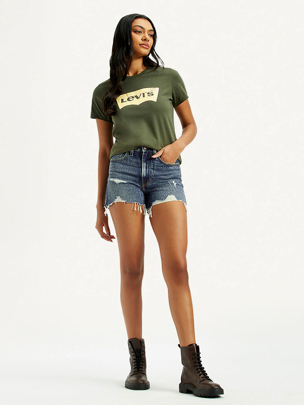 Women's Mid Indigo Wedgie Fit Mid Rise Shorts