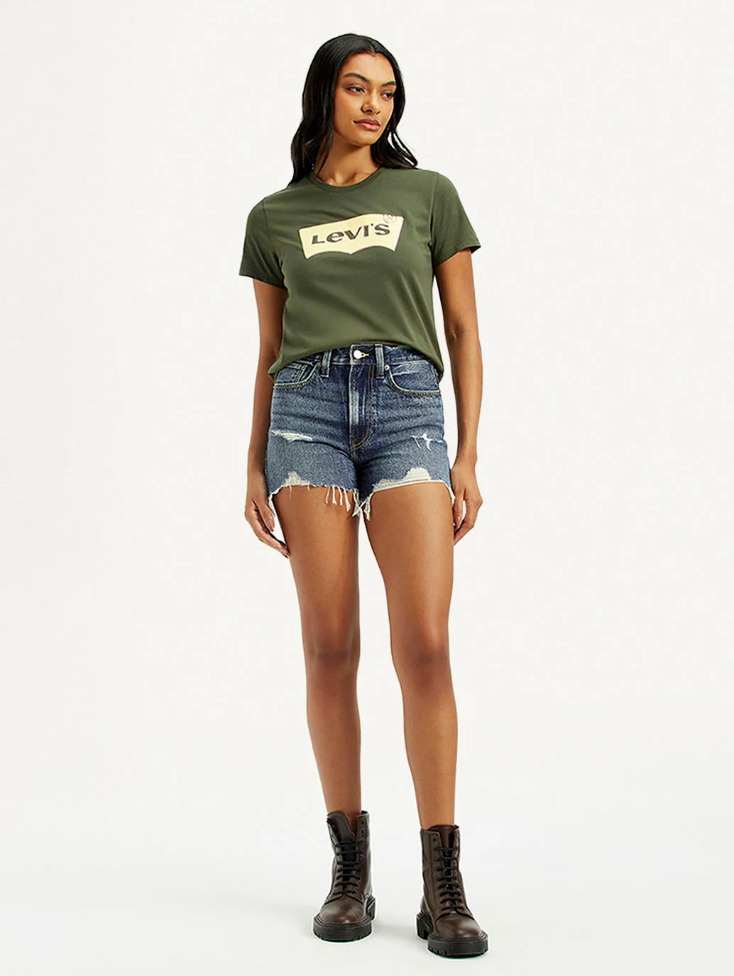 Women's Mid Indigo Wedgie Fit Mid Rise Shorts - Image 2