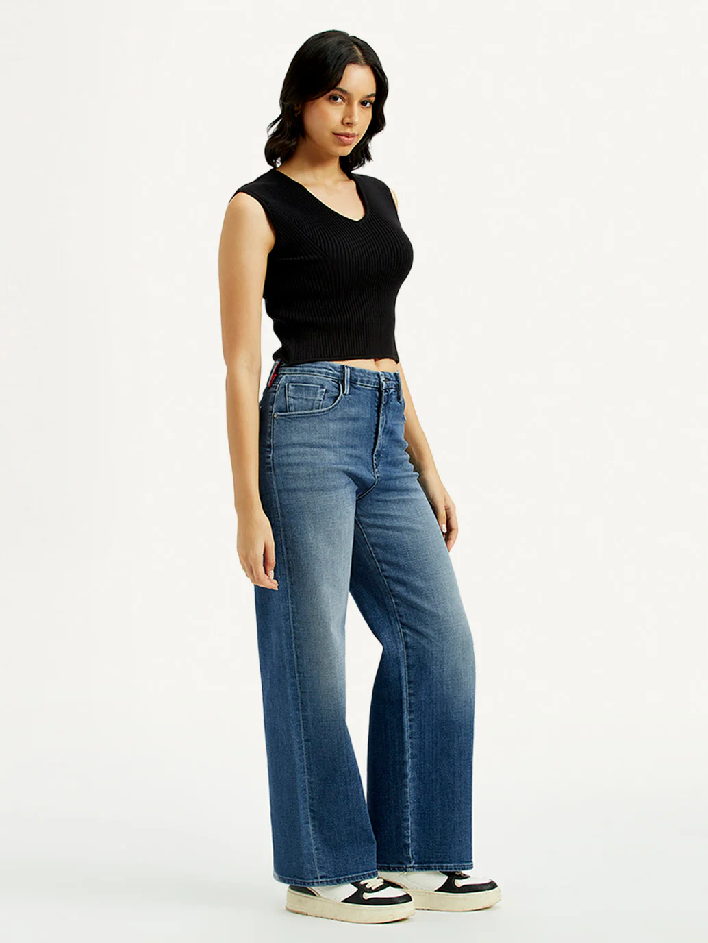 Women's Redloop Med Indigo Mile High Wide Leg Fit High Rise Jeans - Image 4