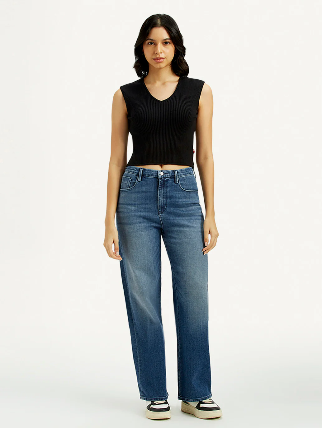 Women's Redloop Med Indigo Mile High Wide Leg Fit High Rise Jeans - Image 5