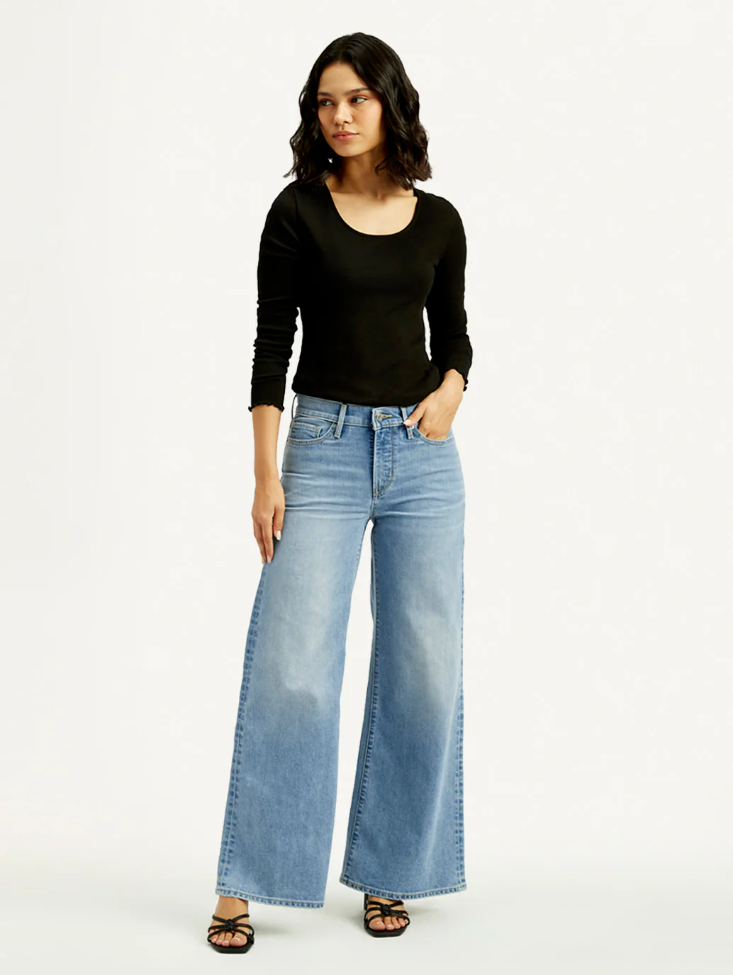 Women's 318 Light Blue Shaping Wide Leg Fit Mid Rise Jeans - Image 7