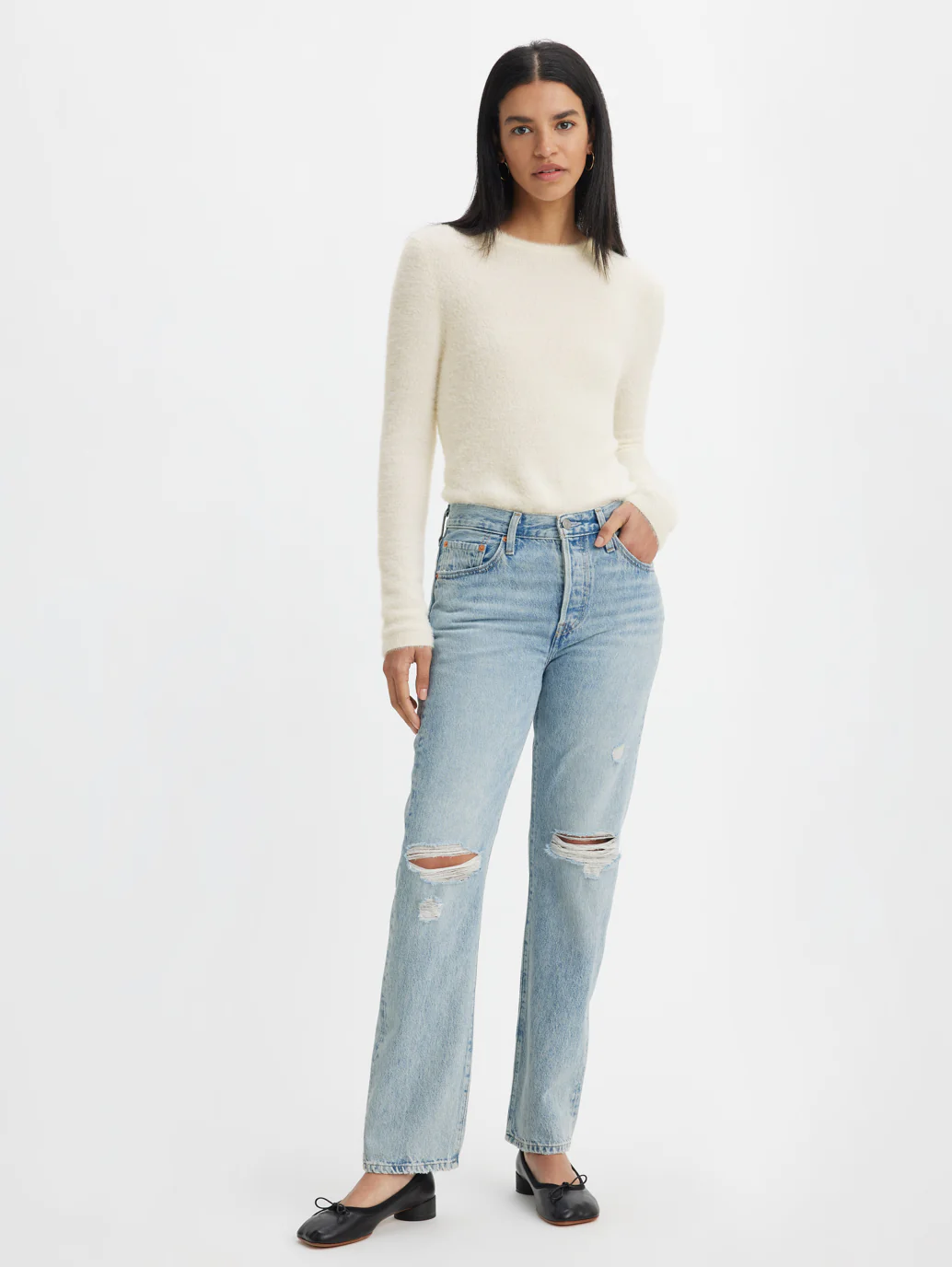 Women's 501 Blue Straight Fit Mid Rise Jeans - Image 10