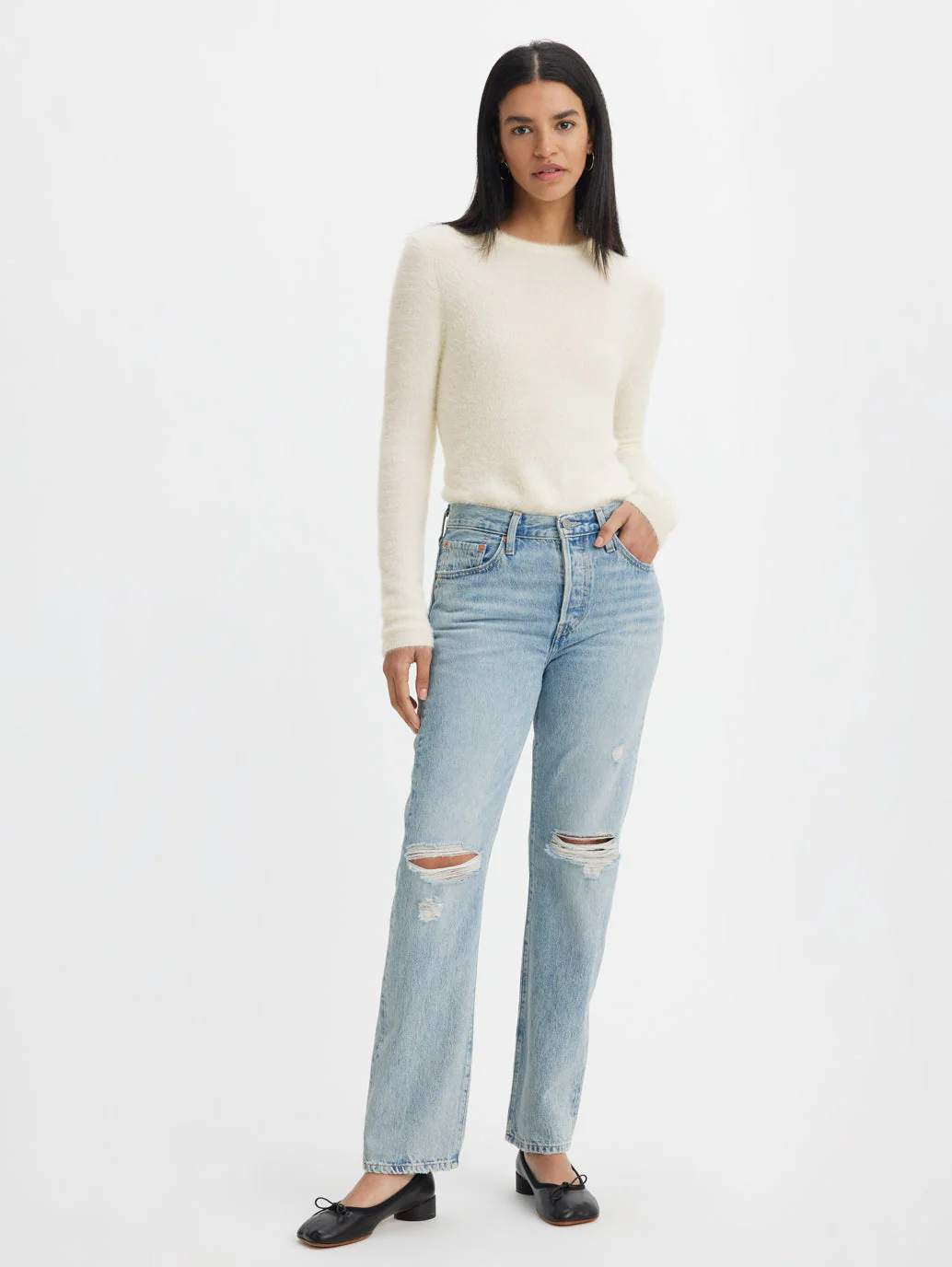 Women's 501 Blue Straight Fit Mid Rise Jeans - Image 2