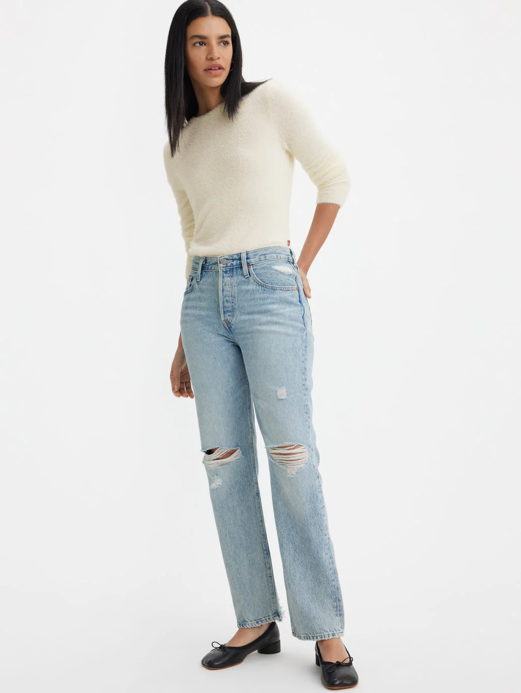 Women's 501 Blue Straight Fit Mid Rise Jeans - Image 3