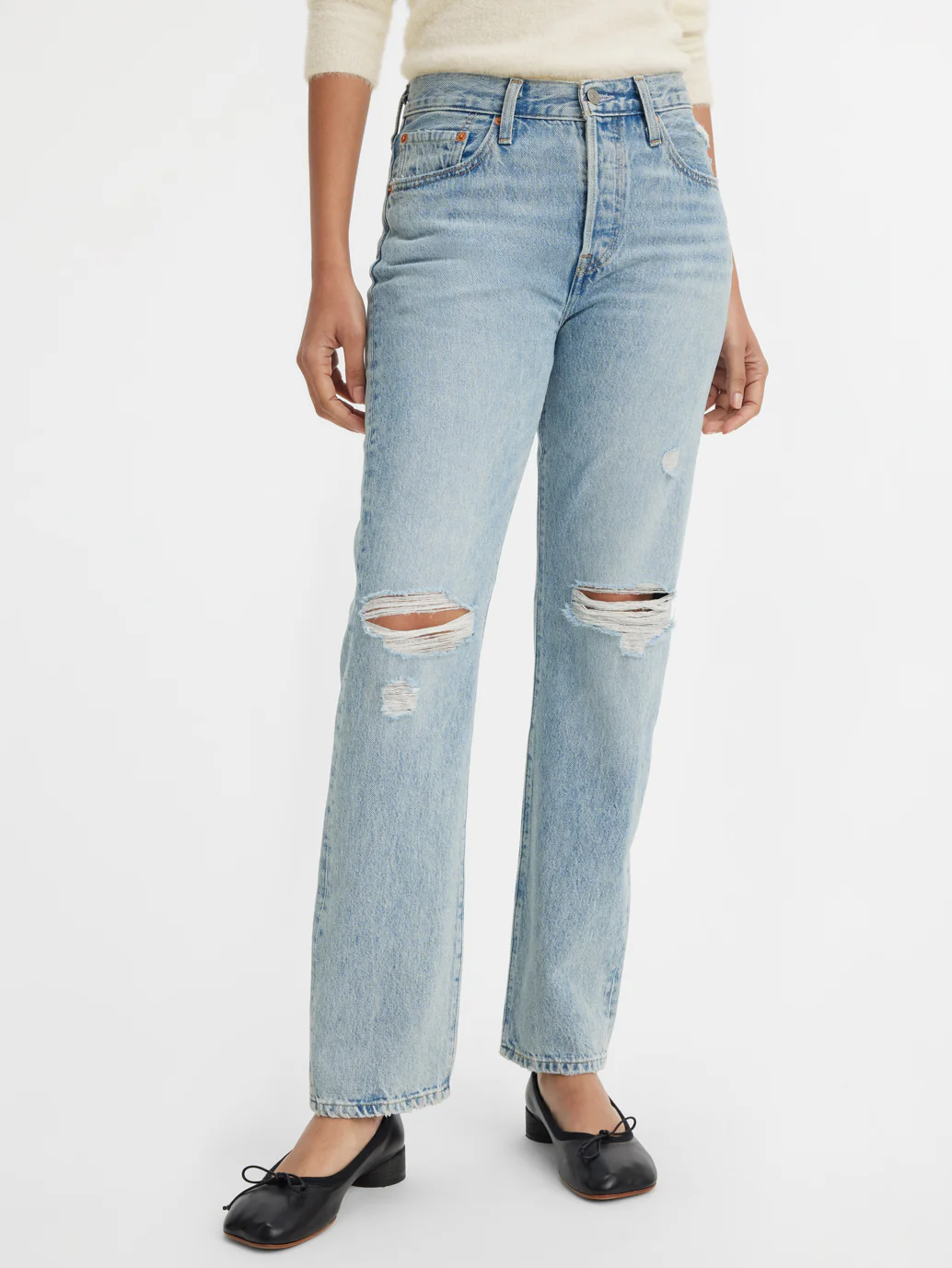 Women's 501 Blue Straight Fit Mid Rise Jeans - Image 5