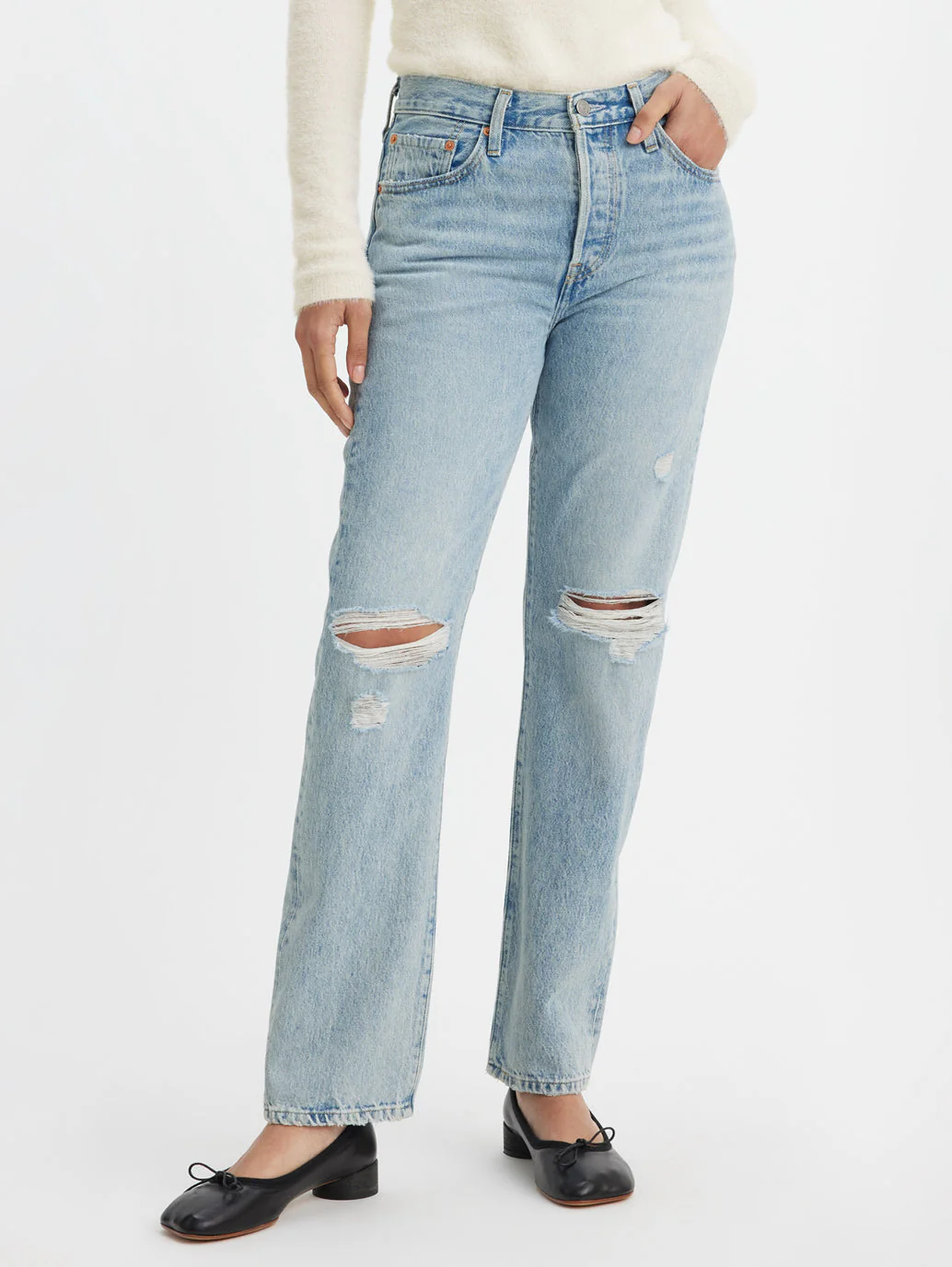 Women's 501 Blue Straight Fit Mid Rise Jeans - Image 6