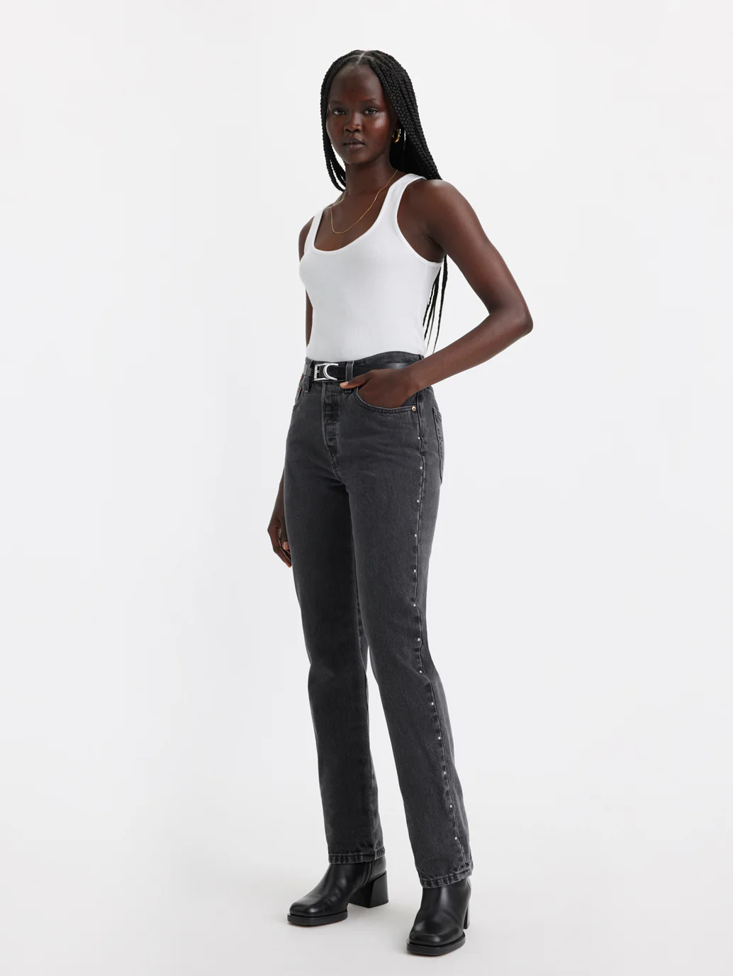 Women's 501 Black Straight Fit Mid Rise Jeans - Image 5
