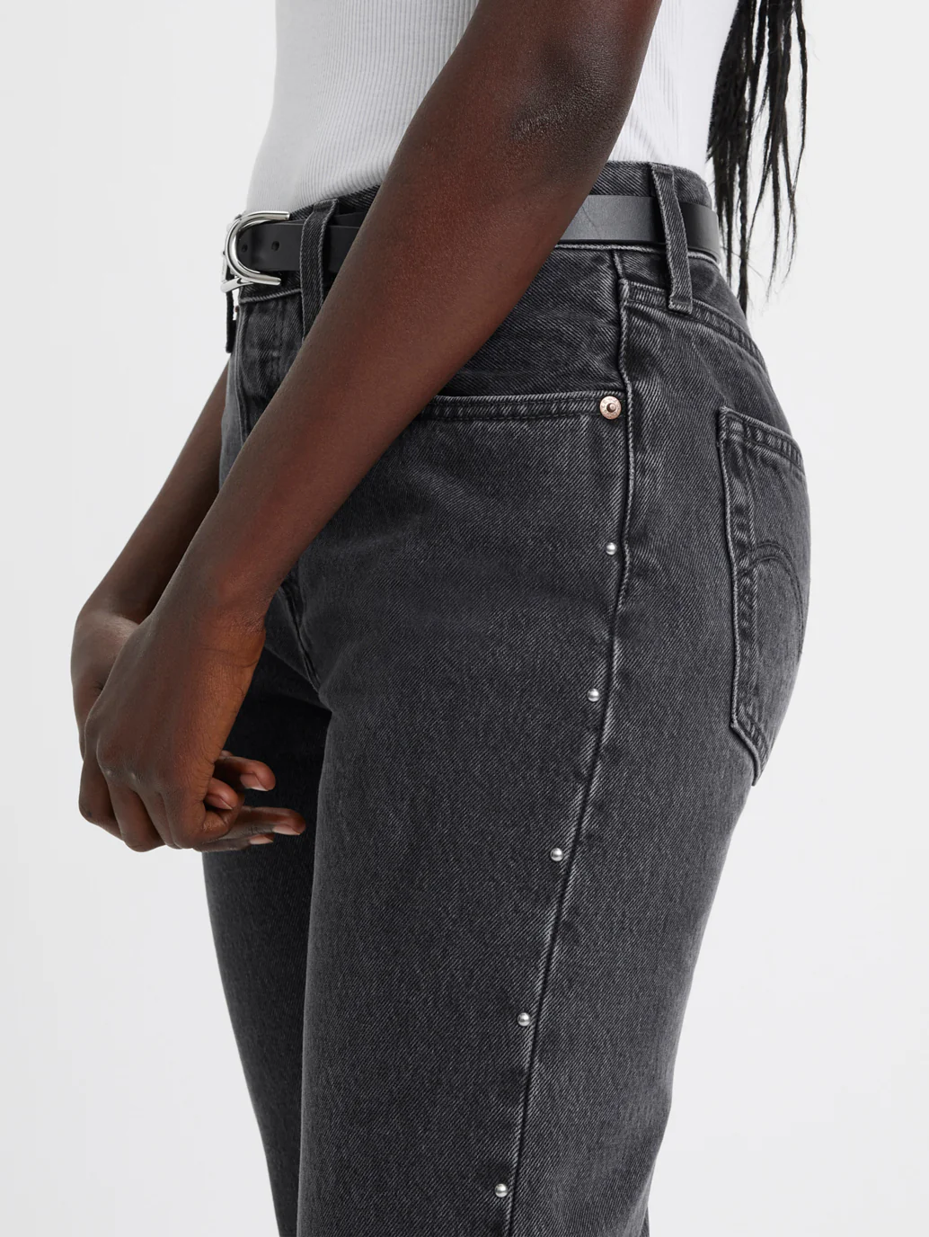 Women's 501 Black Straight Fit Mid Rise Jeans - Image 7