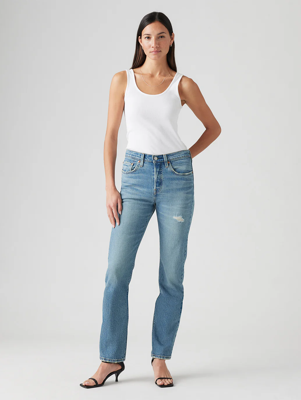 Women's 501 Blue Straight Fit Mid Rise Jeans - Image 2