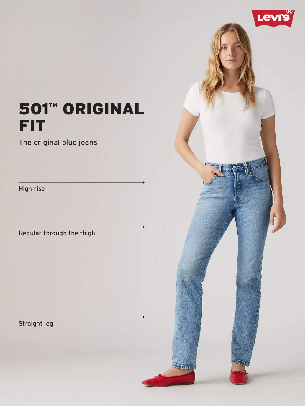 Women's 501 Blue Straight Fit High Rise Jeans - Image 4