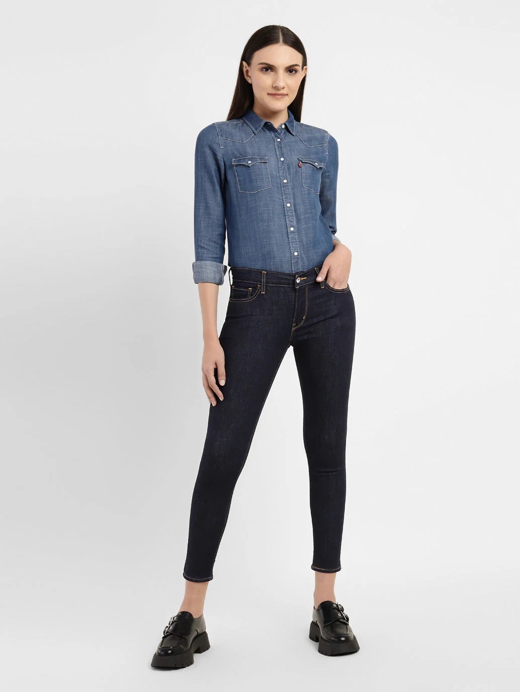 Women's 710 Blue Skinny Fit Mid Rise Jeans - Image 7