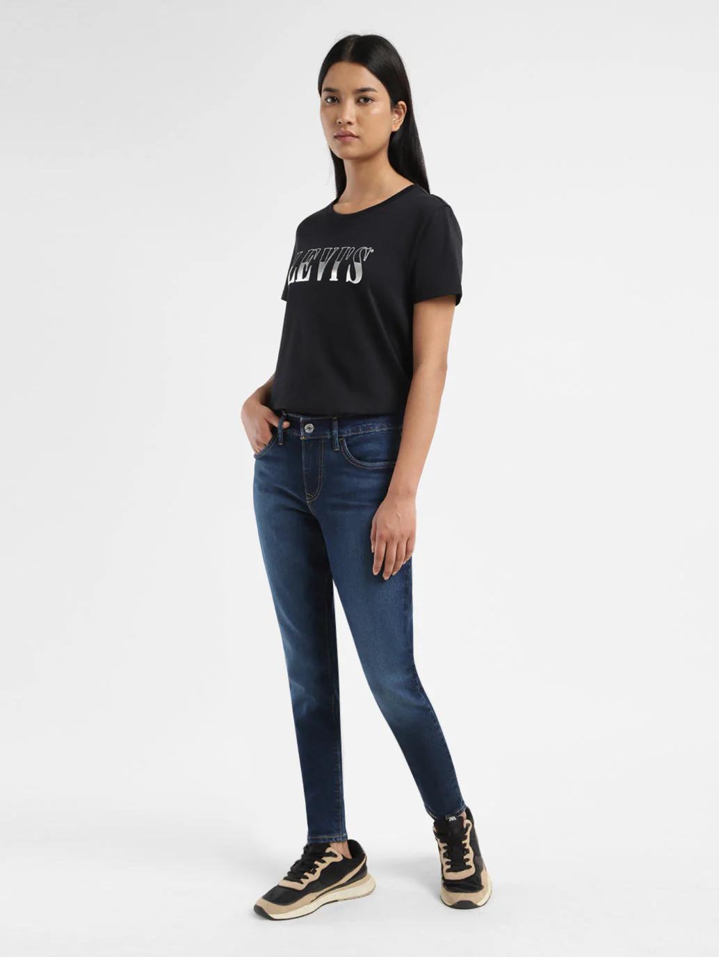 Women's 710 Navy Blue Skinny Fit Mid Rise Jeans