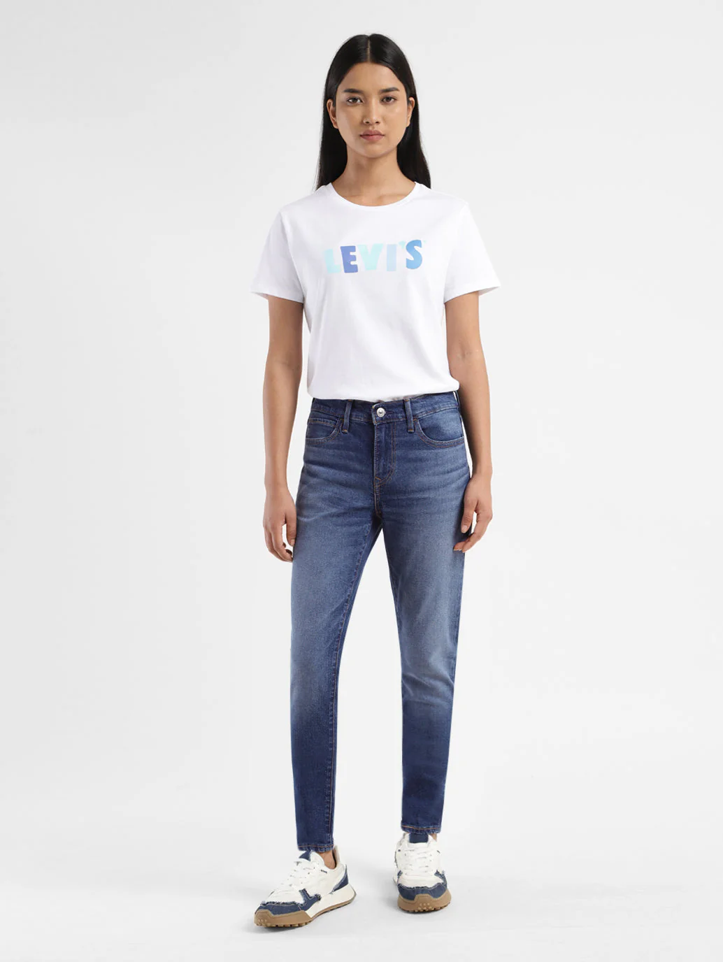 Women's 710 Blue Skinny Fit Mid Rise Jeans - Image 7