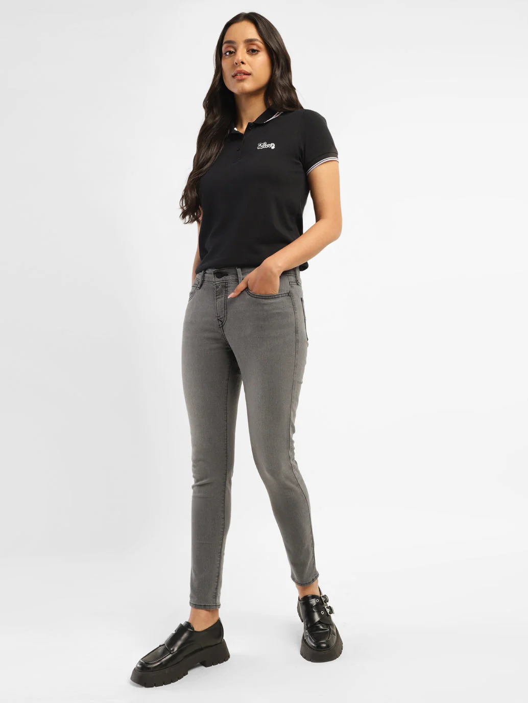 Women's 710 Dark Grey Skinny Fit Mid Rise Jeans
