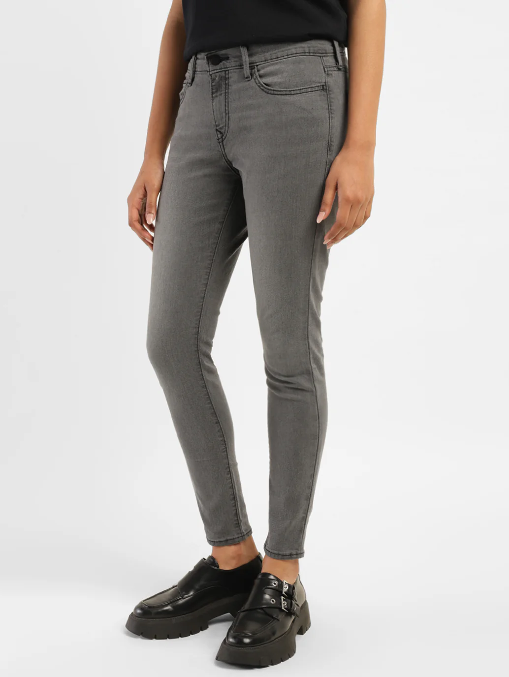 Women's 710 Dark Grey Skinny Fit Mid Rise Jeans - Image 4