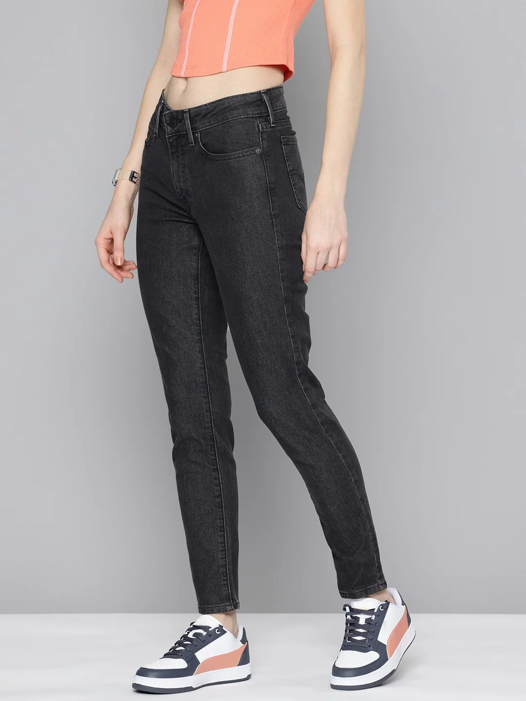 Women's 711 Black Skinny Fit Mid Rise Jeans - Image 3
