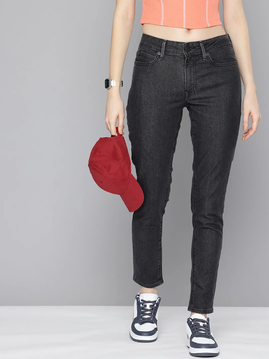 Women's 711 Black Skinny Fit Mid Rise Jeans - Image 4