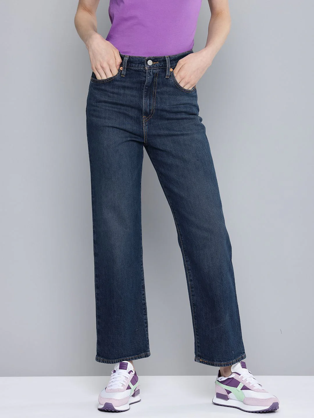 Women's Blue Ribcage Straight Ankle Fit Mid Rise Jeans - Image 2
