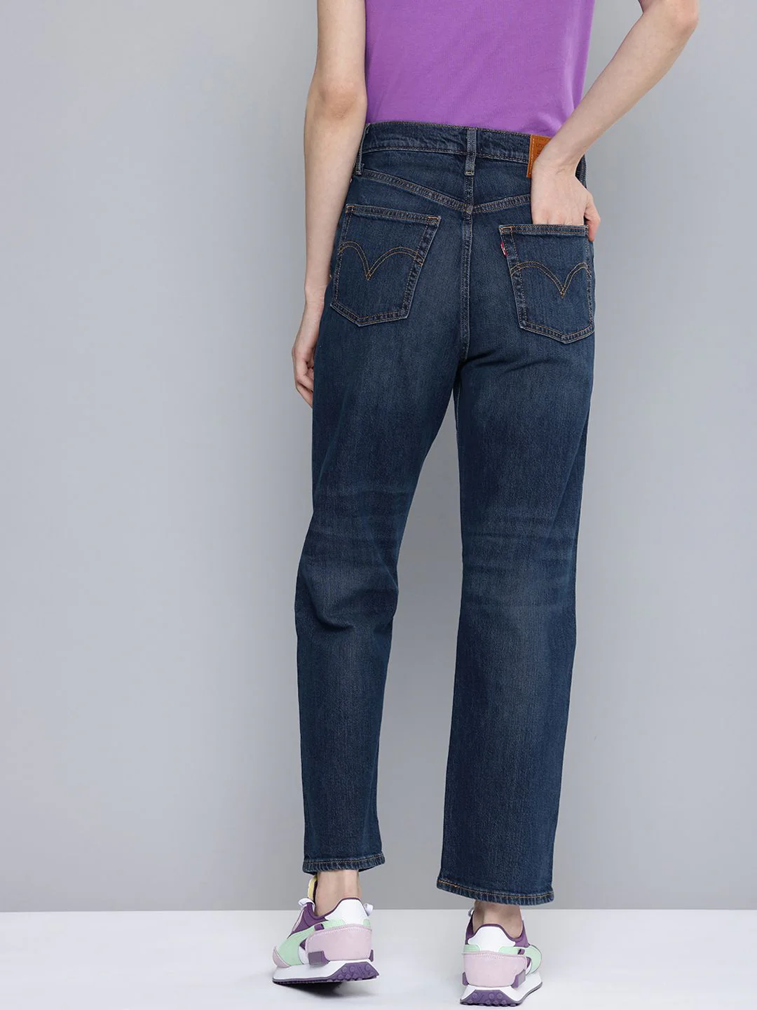 Women's Blue Ribcage Straight Ankle Fit Mid Rise Jeans - Image 4