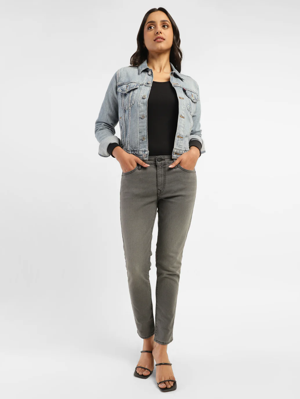Women's 711 Grey Skinny Fit Mid Rise Jeans - Image 7