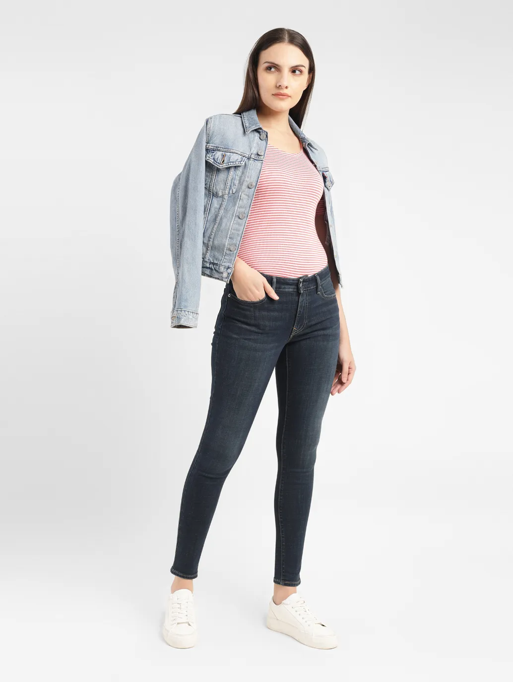 Women's 711 Blue Skinny Fit Mid Rise Jeans - Image 7