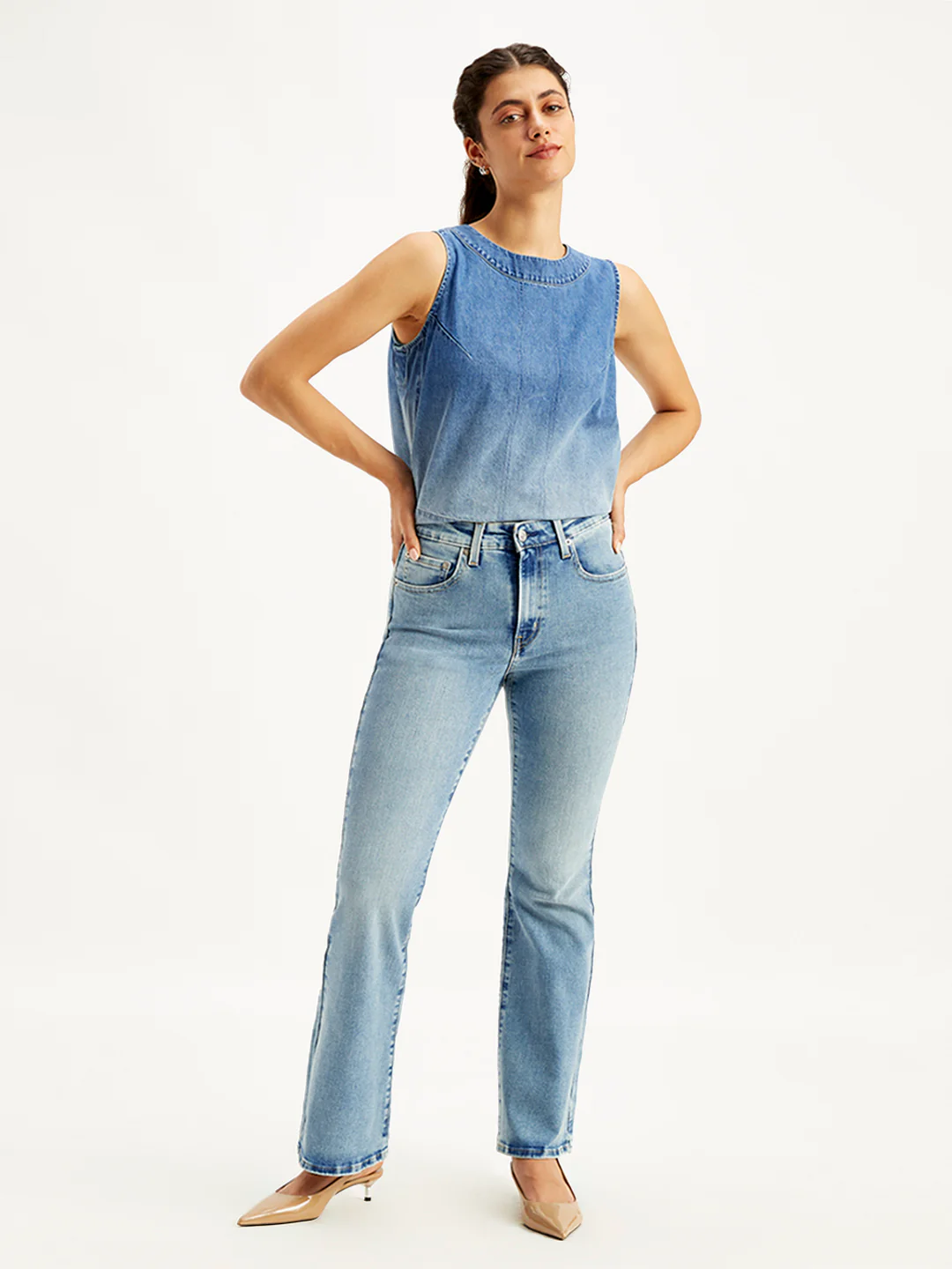 Women's 726 Blue Flared Fit Mid Rise Jeans