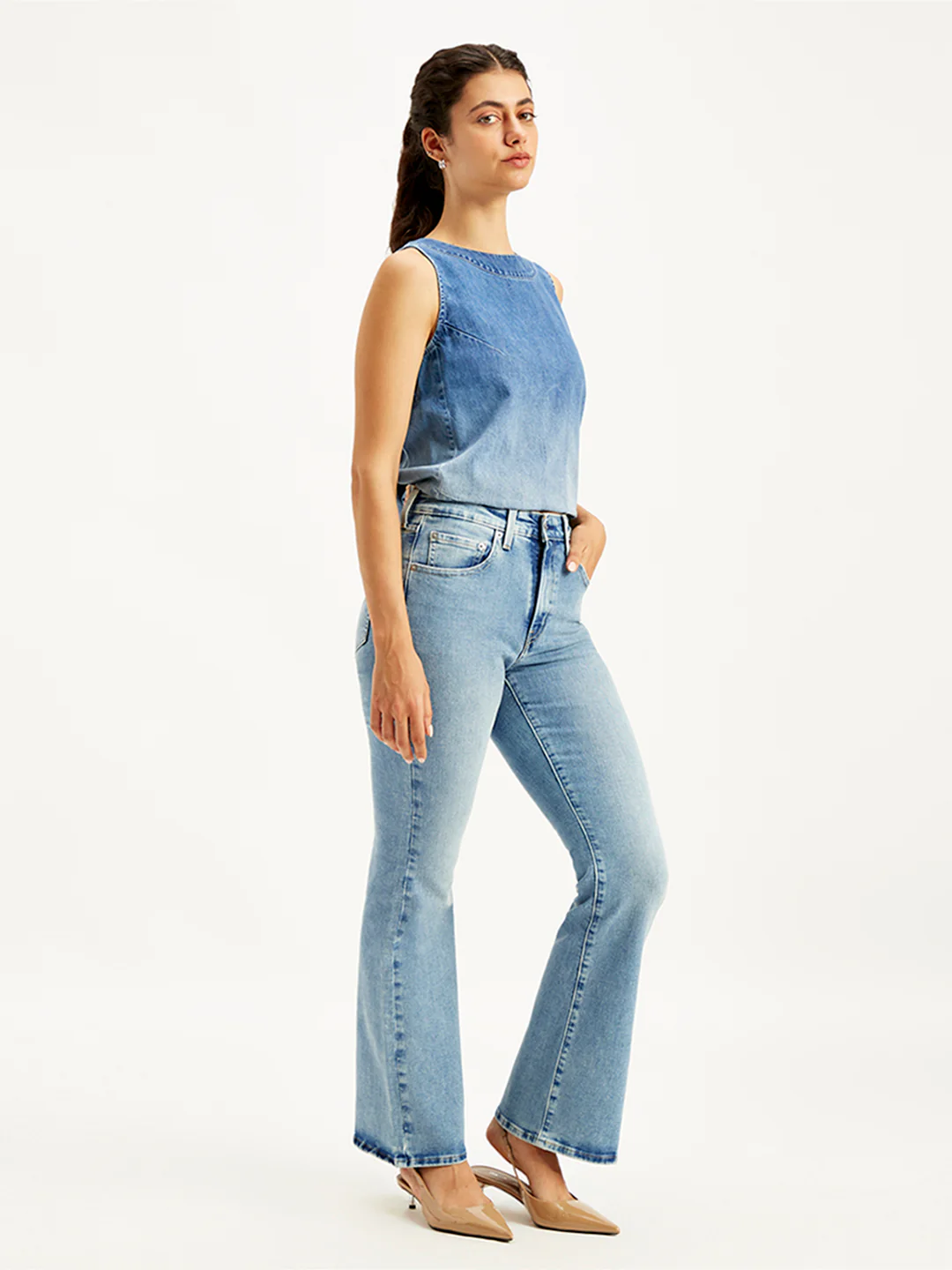 Women's 726 Blue Flared Fit Mid Rise Jeans - Image 3