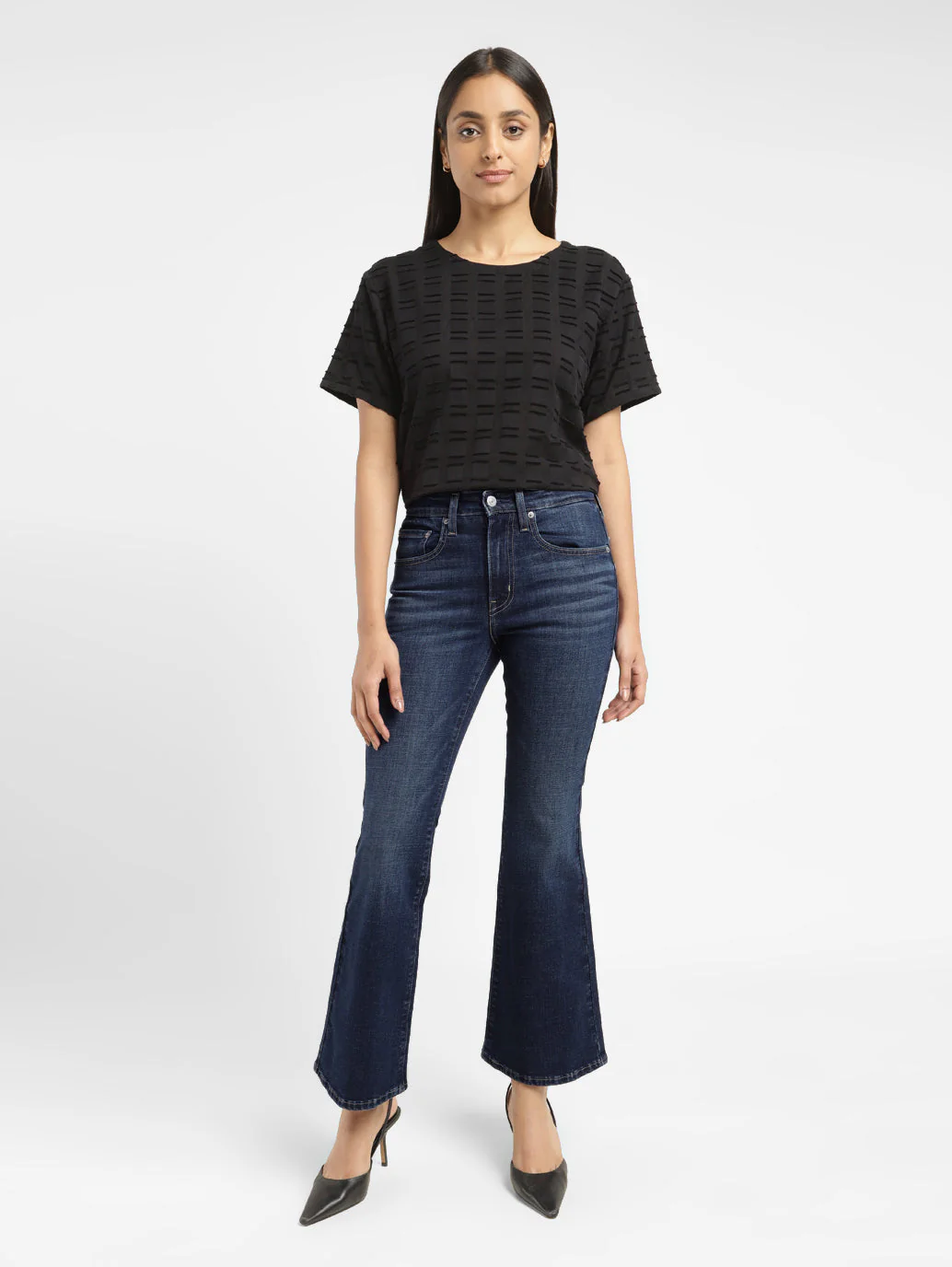 Women's 726 Blue Flared Fit Mid Rise Jeans - Image 8