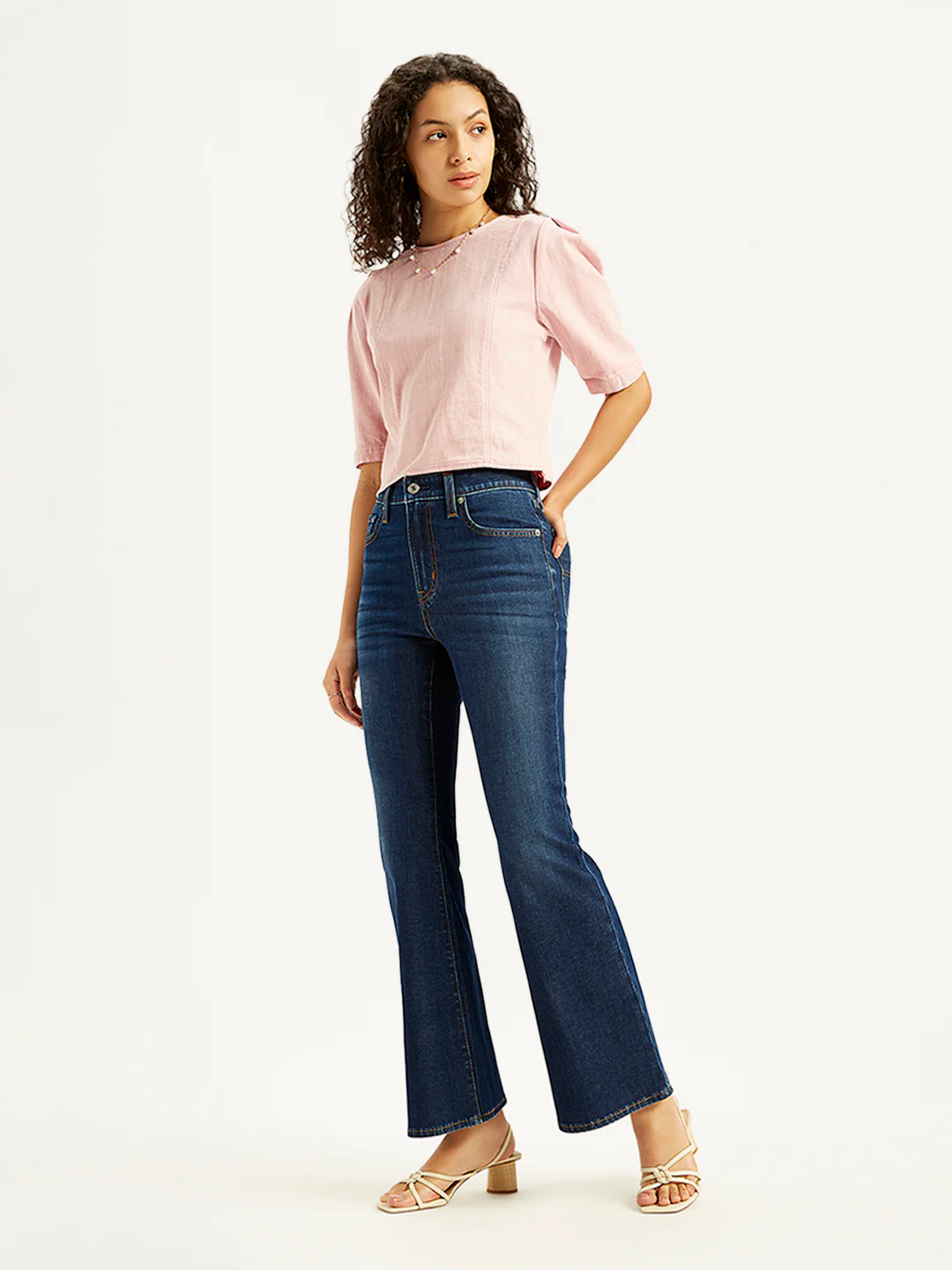Women's 726 Navy Blue Flared Fit Mid Rise Jeans - Image 6