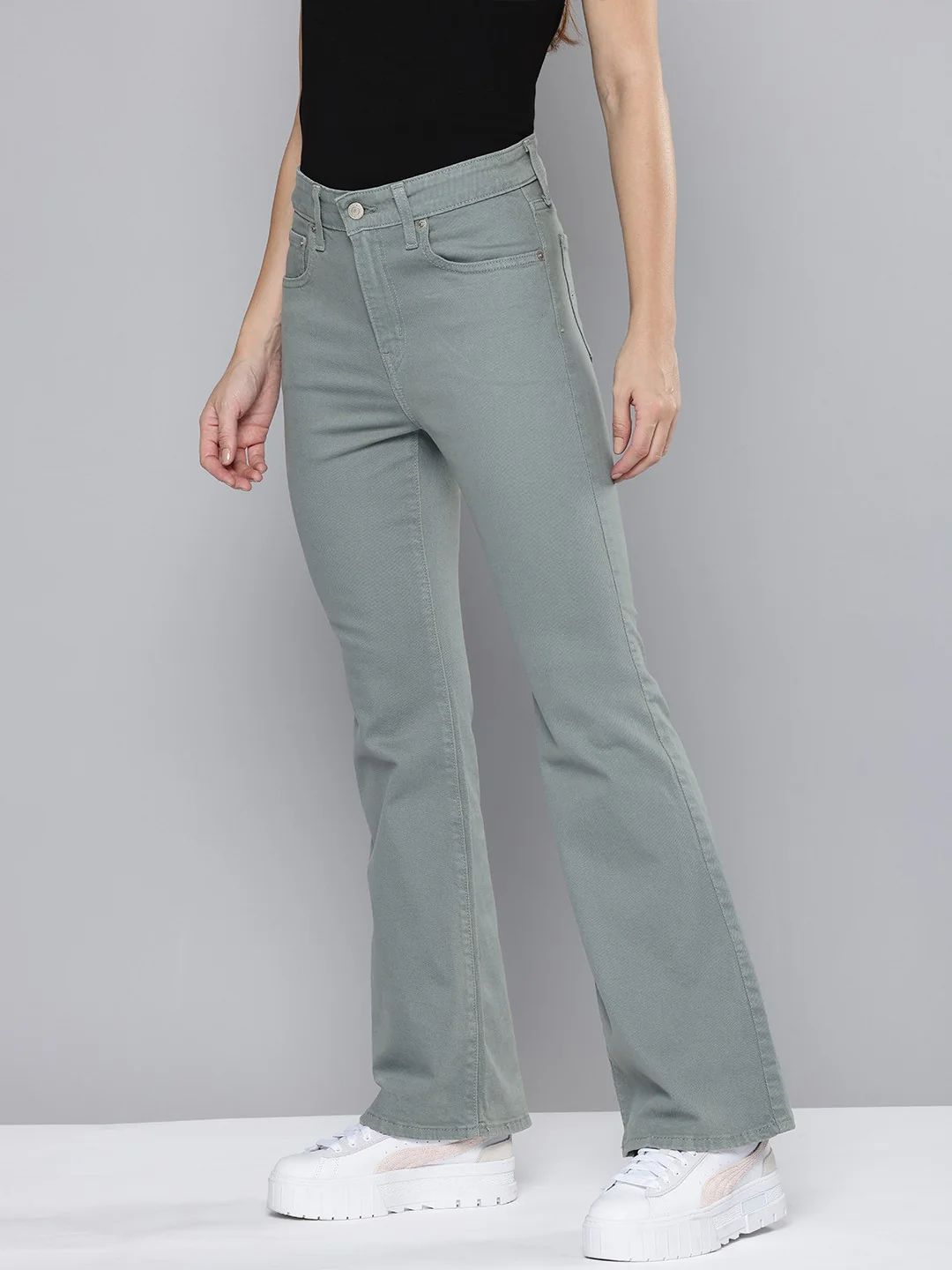 Women's 726 Grey Flared Fit Mid Rise Jeans - Image 5