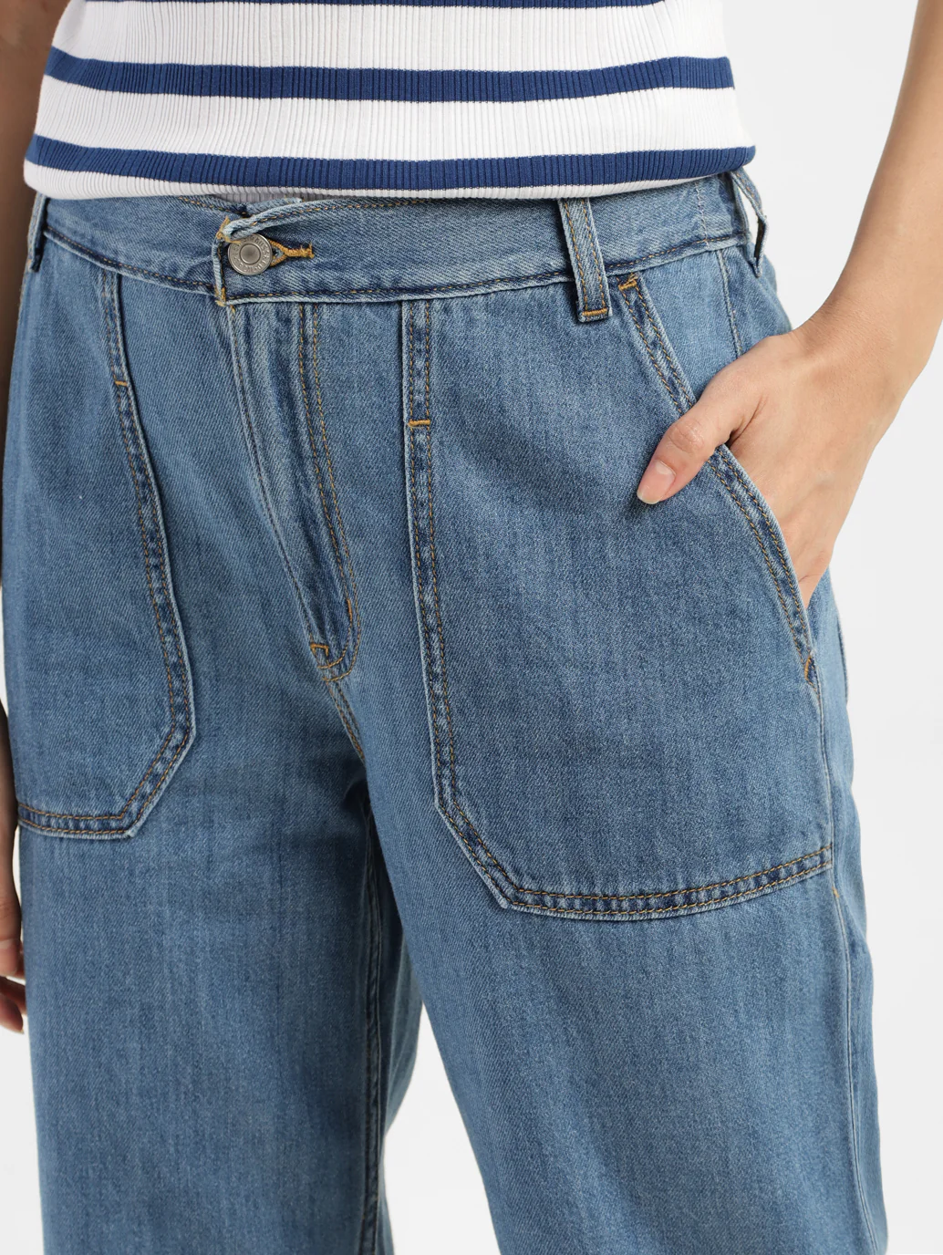 Women's 94 Blue Baggy Wide Leg Fit Mid Rise Jeans - Image 5