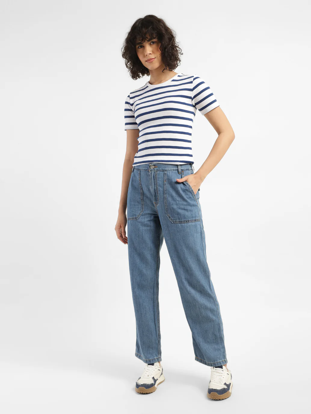 Women's 94 Blue Baggy Wide Leg Fit Mid Rise Jeans - Image 7