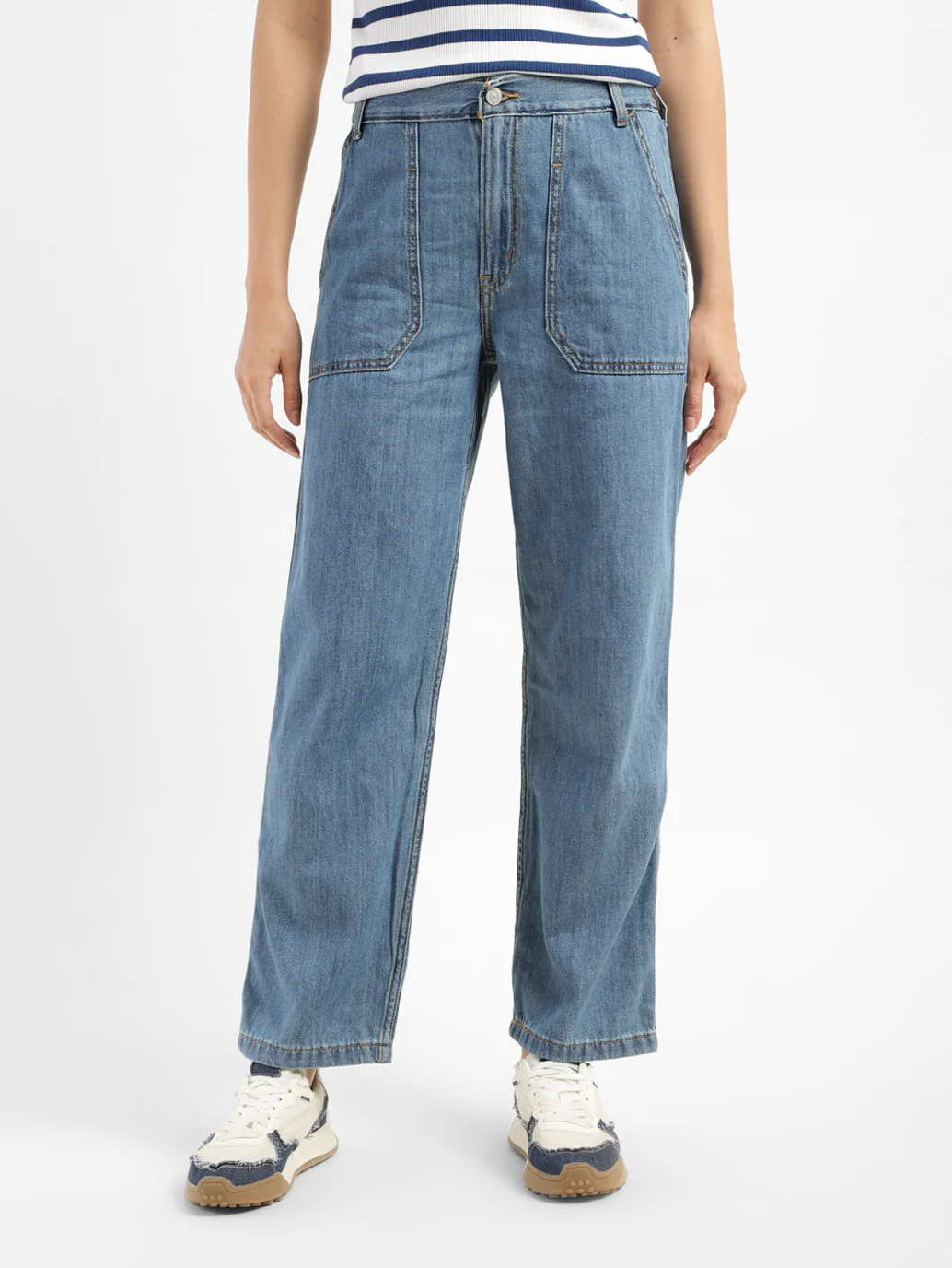 Women's 94 Blue Baggy Wide Leg Fit Mid Rise Jeans - Image 8
