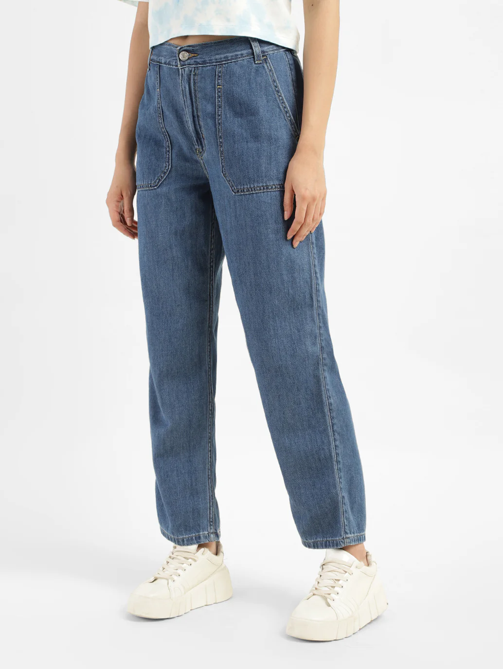 Women's 94 Indigo Baggy Wide Leg Fit Mid Rise Jeans - Image 3