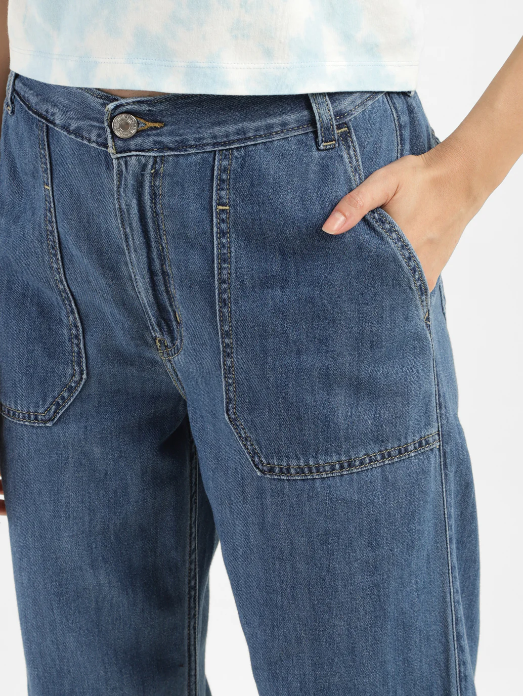 Women's 94 Indigo Baggy Wide Leg Fit Mid Rise Jeans - Image 5