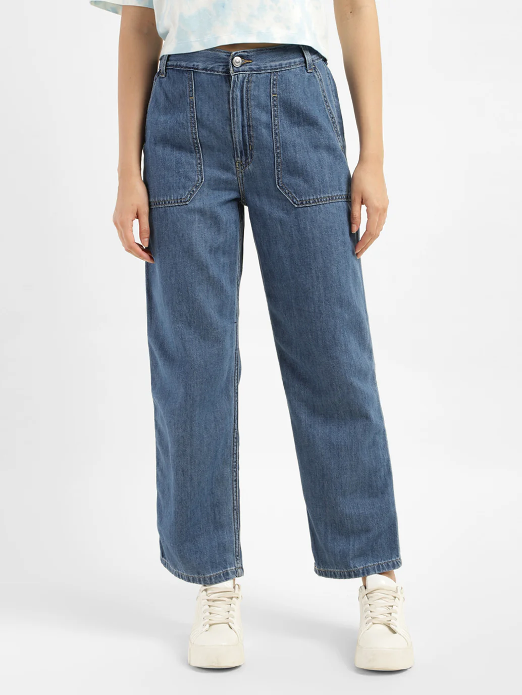 Women's 94 Indigo Baggy Wide Leg Fit Mid Rise Jeans - Image 8