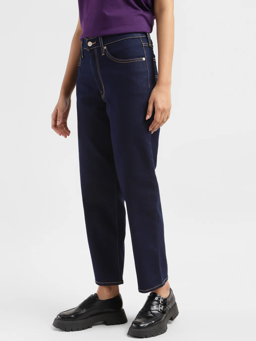 Women's 94 Navy Blue Baggy Fit Mid Rise Jeans - Image 5